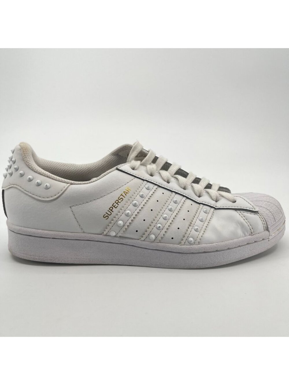 Adidas Superstar Studded Womens Size 8.5 White Athletic Leather Shoes Sneakers